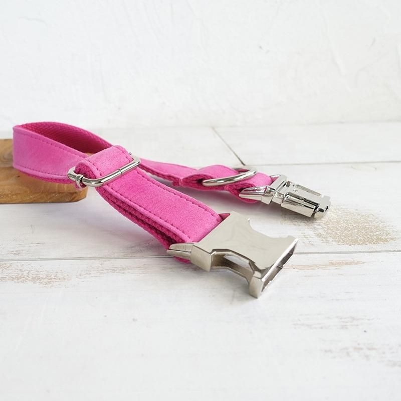 Pink Suede Velvet Dog Collars Luxury Soft High End Pet Shop Dog Collar and Leash Set Customized Designer Dog Collar Leash