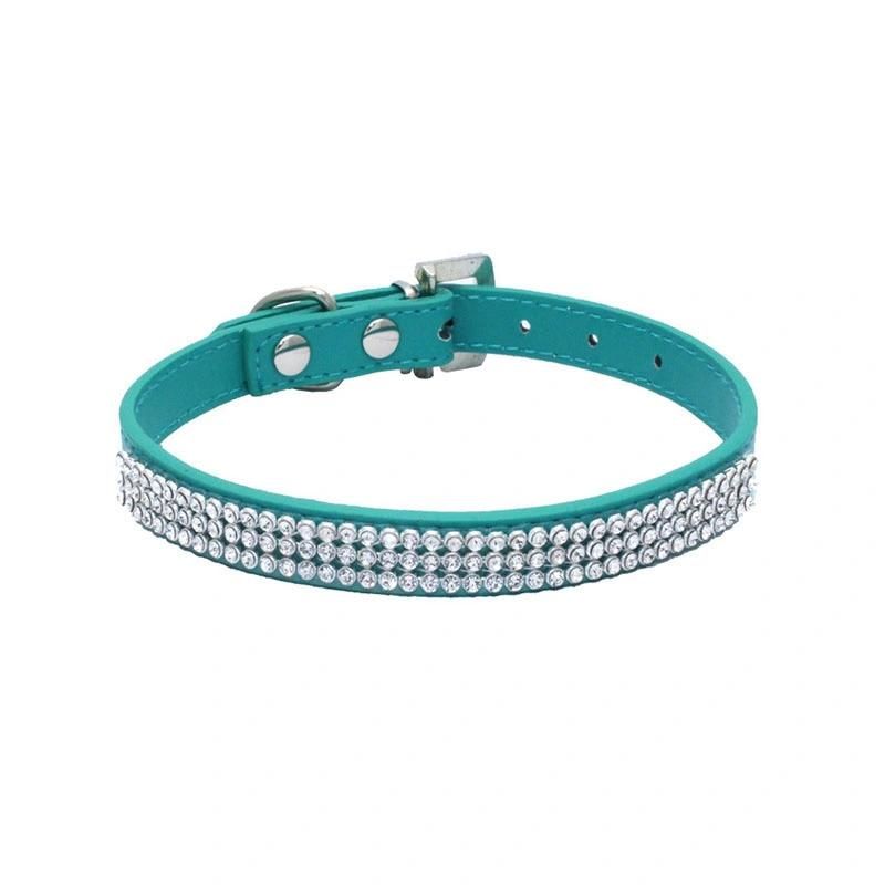 Rhinestones Shing Diamonds PU Leather Dog Collars with Rhinestones Buckle