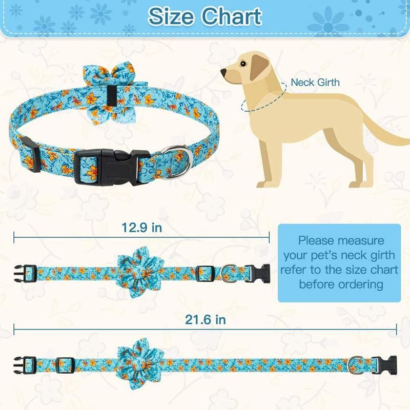 Personalized Cute Adjustable Floral Dog Collar with Detachable Flower Accessories