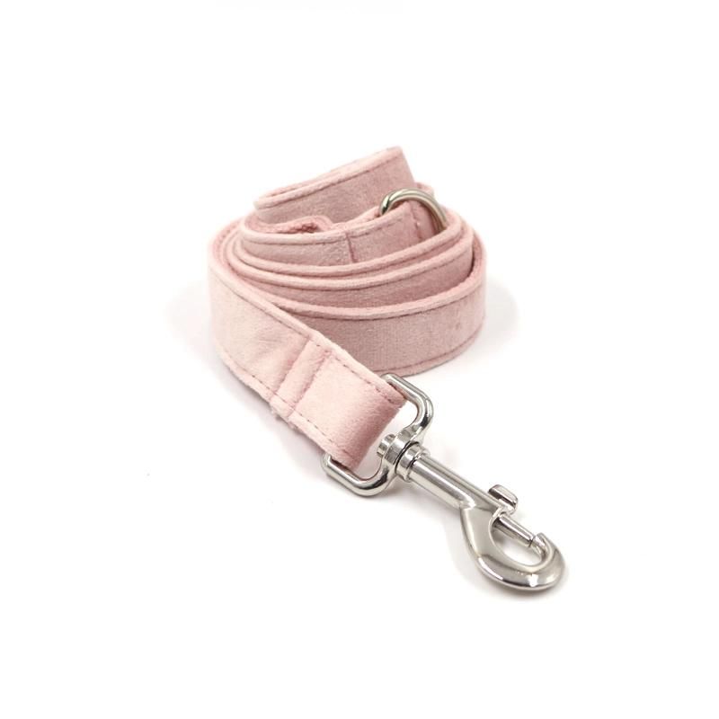 Durable Soft Velvet Dog Collar and Leash Fashion Cute Pink Dog Lead and Collar Set Bowtie Adjustable Metal Buckle Dog Collar