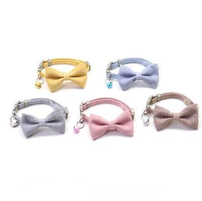 Adjustable Lovely Small Bell with Bow Cotton Quilt Dog Collar Pet Collars for Small Dogs and Cats