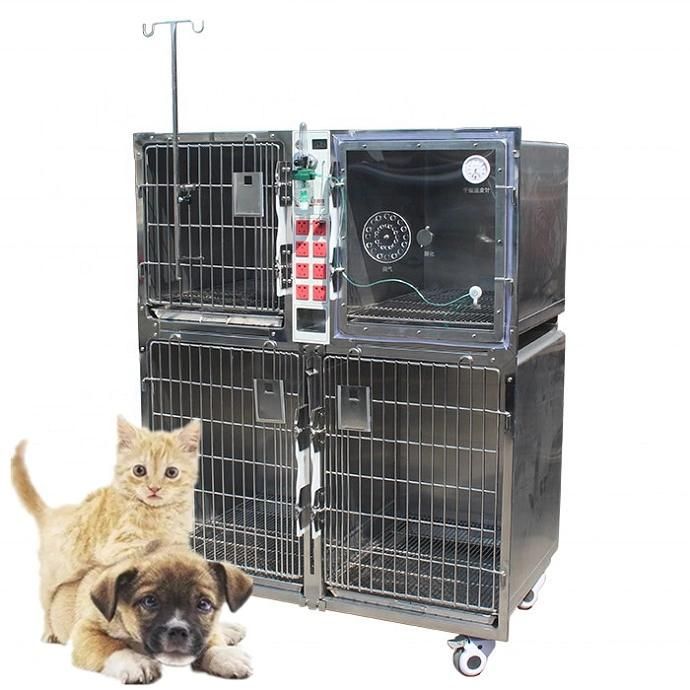 Veterinary Clinic 304 Stainless Steel Pet Cages Oxygen Door