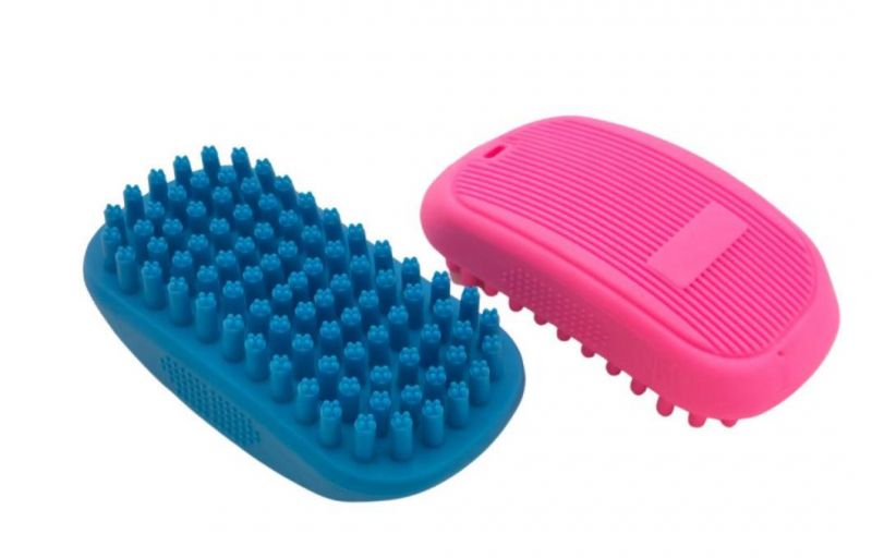 Hot Saling Small Animal Products Soft Rubber Pet Grooming&Cleaning Tools Bath Massage Brush Purple