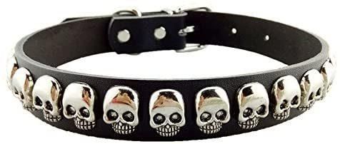 Pet Dog PU Leather Collar with Fashion Cool Skull Studded Adjustable Soft Dog Collar