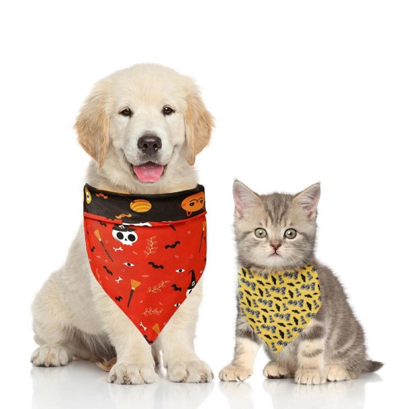Halloween Dog Bandanas Pet Bandana Pumpkin Scarf Neckerchief Washable Dog Bibs