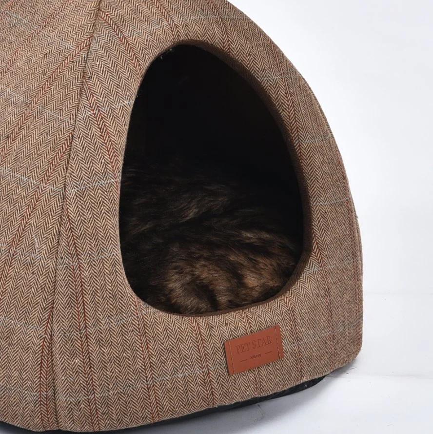 Worsted Fabric Long Fur Puppy Pet Bed Cat Cave House