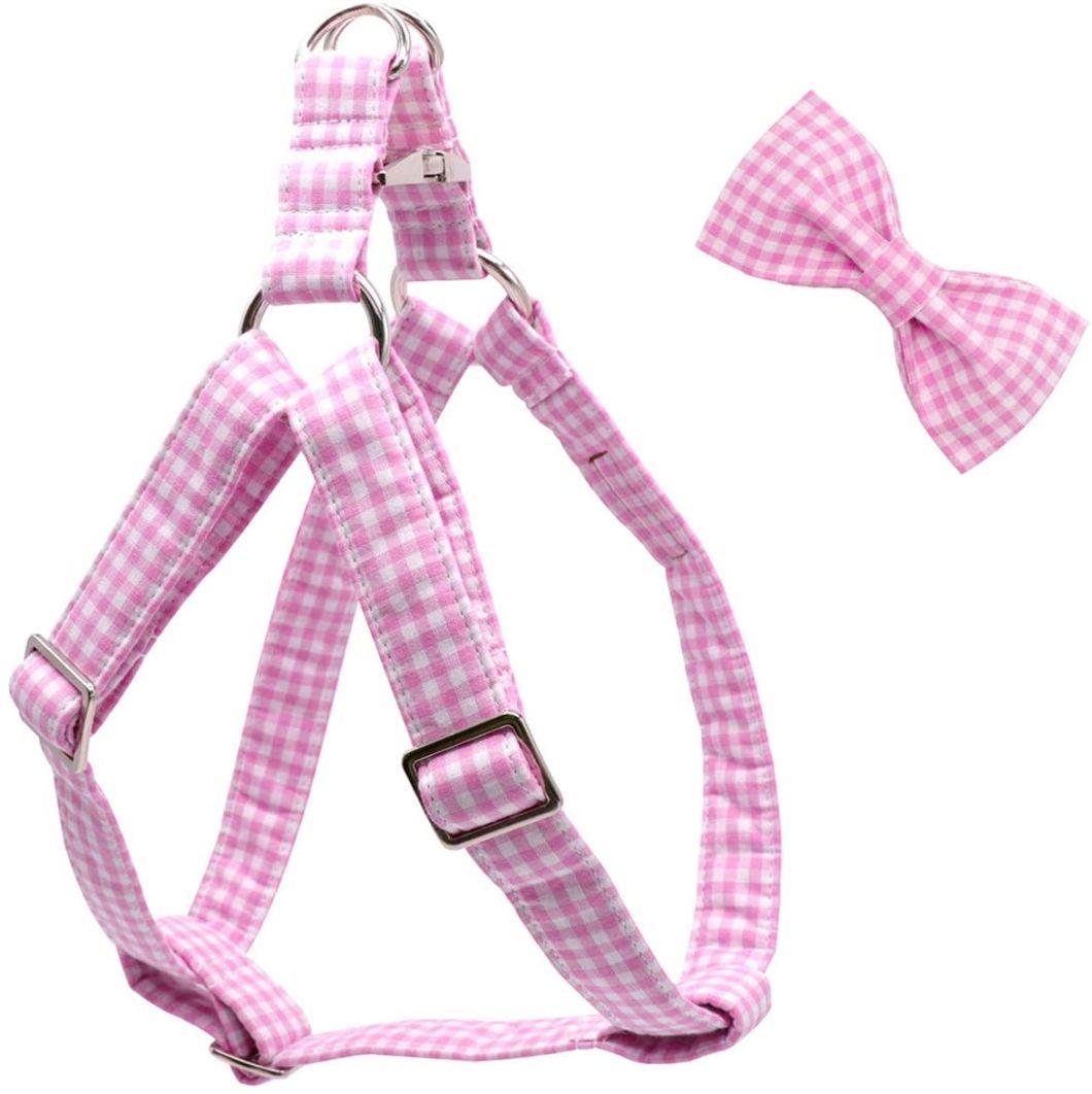 Soft Cotton Made Unique Design Plaid Pink Pet Harness
