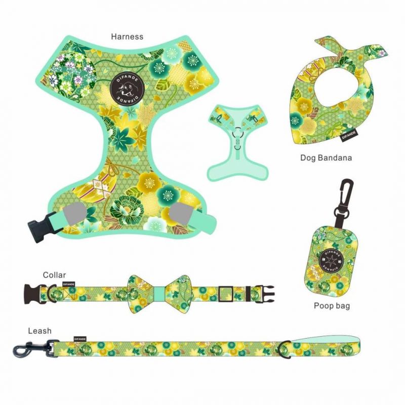 High Quality Designer Fashion Collar Leash Bow Tie Custom Luxury Dog Harness Set
