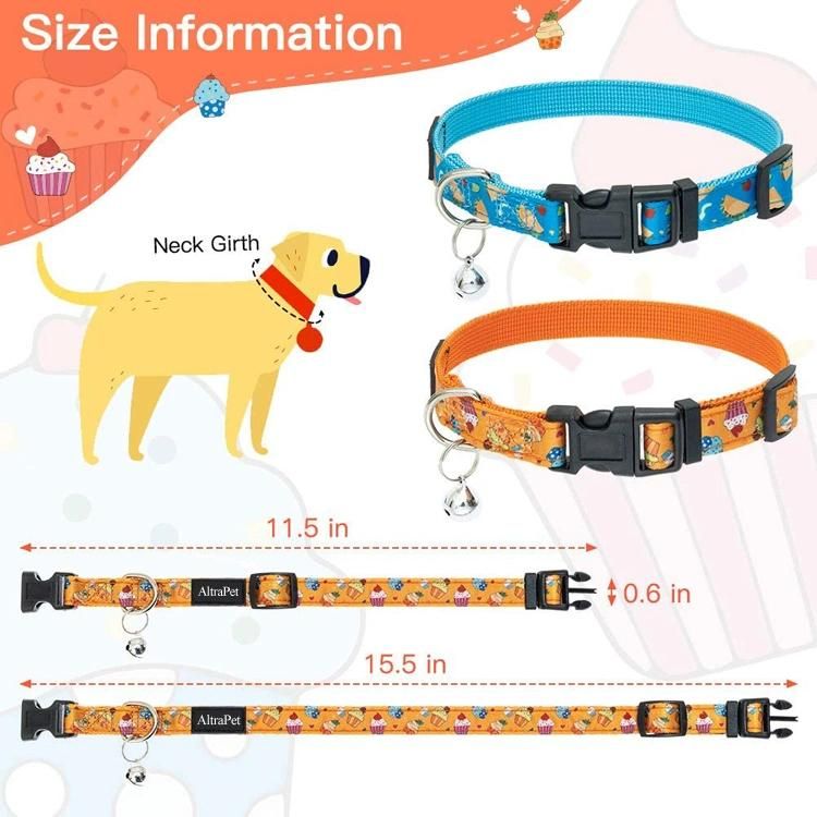 Cute Pattern Print Adjustable Pet Dog Cat Collar with Bell