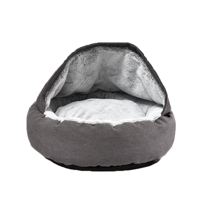 Round Soft Plush Burrowing Cave Hooded Cat Bed
