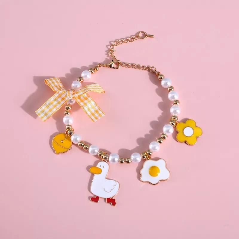 Pearl Bells Collar Adjustable Cat Rabbit Birthday Dog Pendant Chain Necklace Bow Pet Accessories