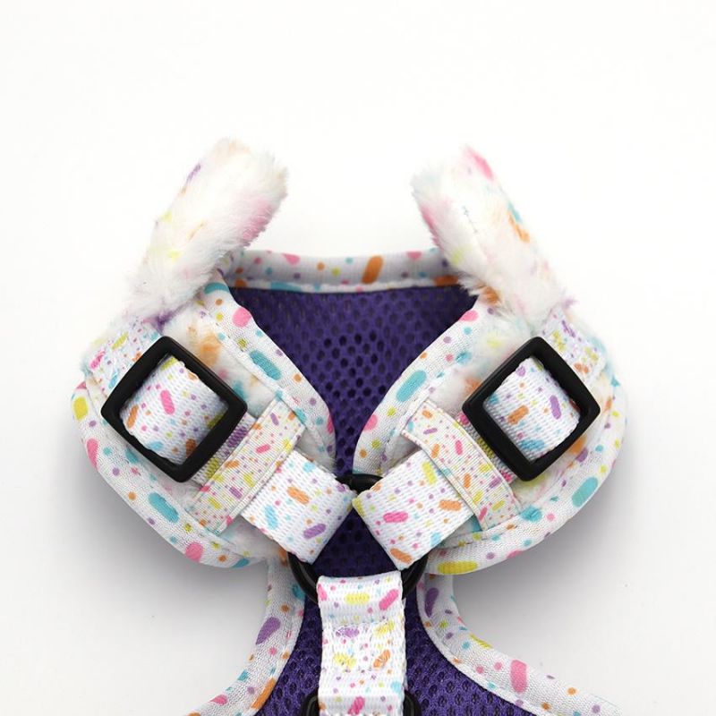 Lovely Fashion Nylon Velvet Pet Harness Comfortable Embroidered Dog Harness