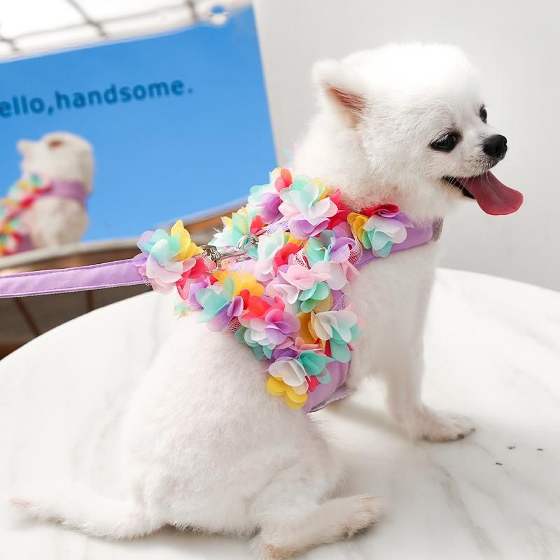 Flowers Pet Dog Harness Vest Leash Small Comfortable Mesh Harness