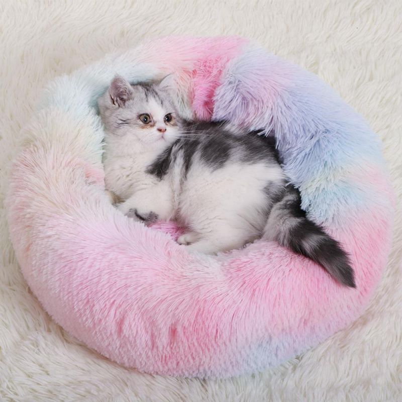 Pet Bed Kennel Round Cat Winter Warm Dog House Long Plush Super Soft Pet Supplies