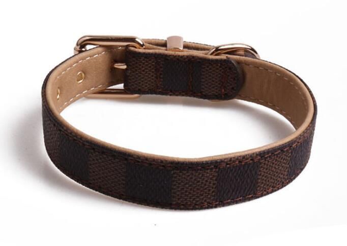 High Quality Classic Double Layer Luxury Waterproof Adjustable Padded Metal Buckle PU Leather Pet Dog Collar