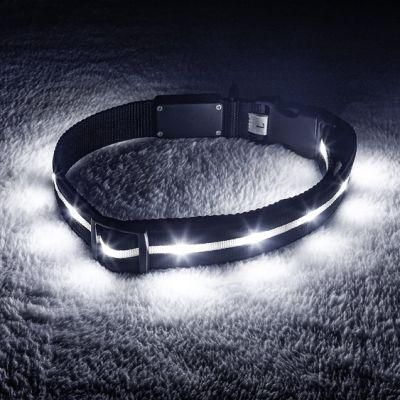 LED Dog Collar-USB Rechargeable with Water Resistant Flashing Light-Xs/S/M/L Size Black