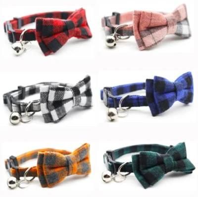 Top Amazon Pattern Pet Accessories Mascotas Various Color Plaid Dogs Training Collars Bell Pet Bowtie Accessories Dog Collar