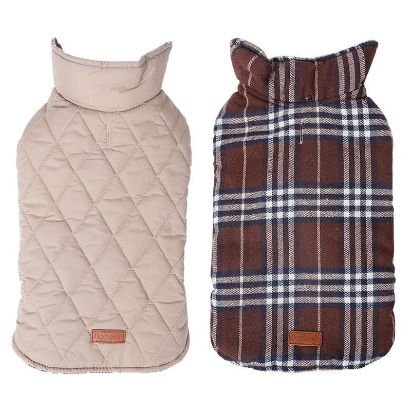 Dog Cold Weather Clothes British Style Plaid Dog Coat Warm Cotton Lined Vest Windproof Outdoor Apparel