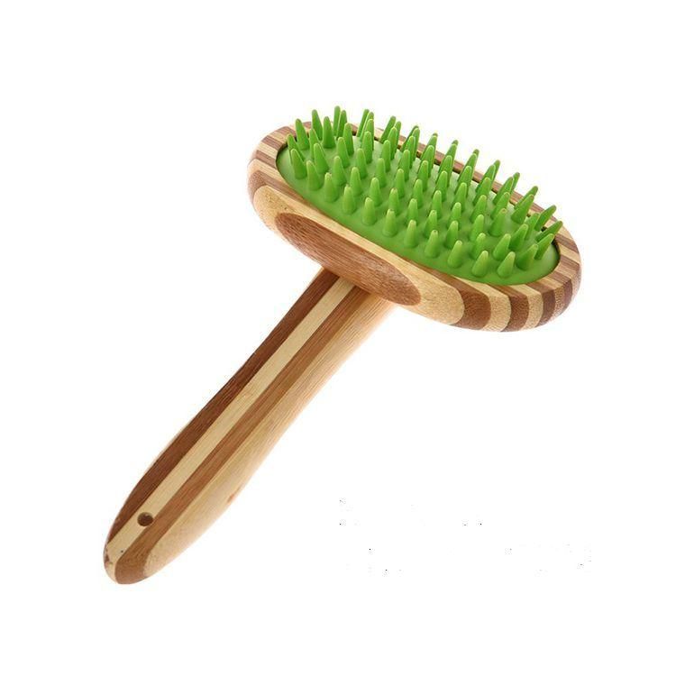 Pet Brush Bamboo Silicone Massage Bath Brush Washing Massage Grooming Comb for Dog Cat