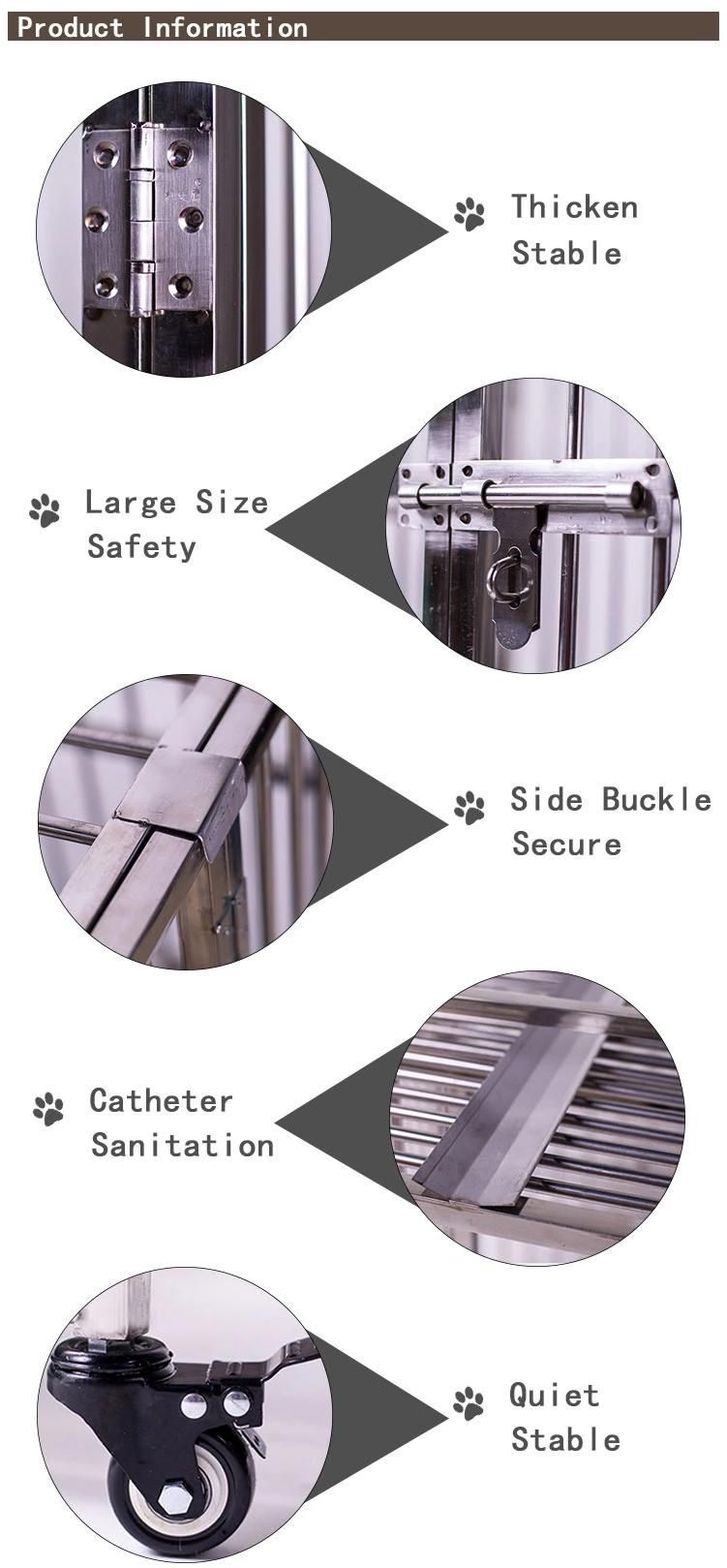 Stainless Steel Double Doors Collapsible Dog Cage Tempered Glass