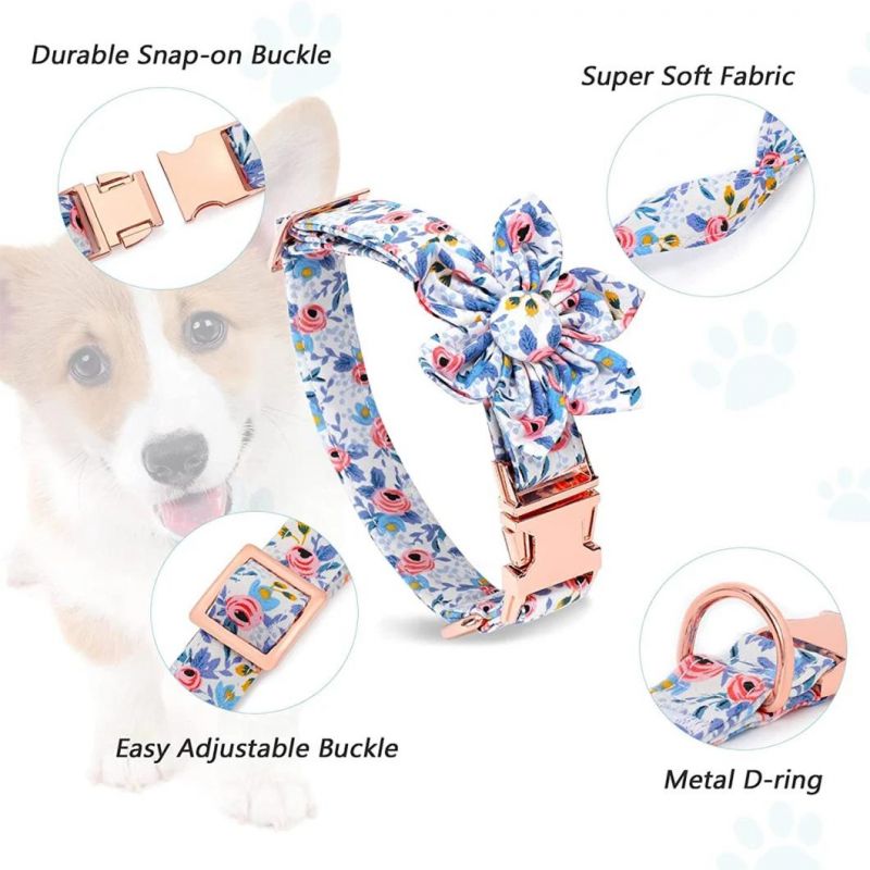 Flower Pattern Bowtin Dog Collar for Little Medium Large Dog