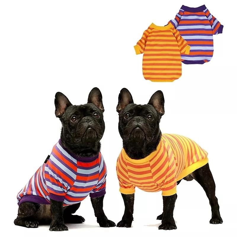 Fashion Design Striped T-Shirt French Bulldog Cotton Dog Rainbow Shirt Spring Clothes for Dog