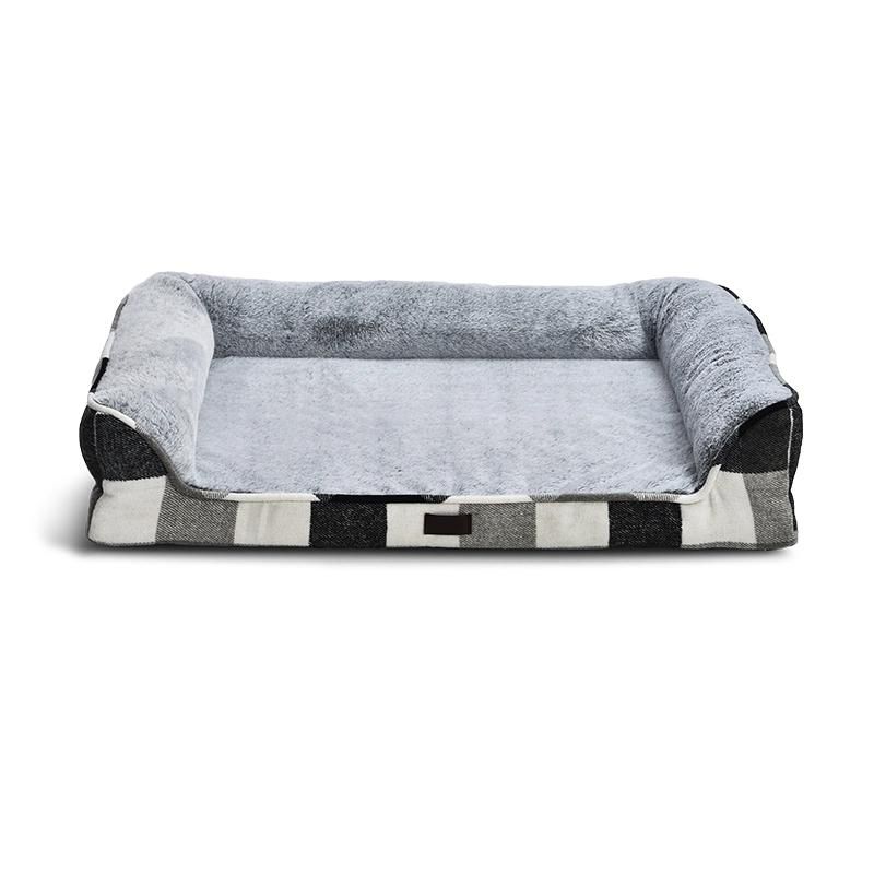 Black and White Plaid Pattern Raised Orthopedic Dog Sofa Bed