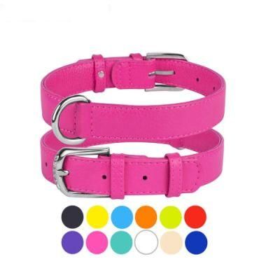 PU Leather Dog Collar with Durable Steel D-Ring and Metal Buckle with Multiple Colors