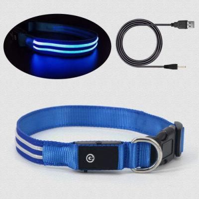 USB Rechargeable Glowing Pet LED Collar Night Safety LED Light up with Nylon Webbing