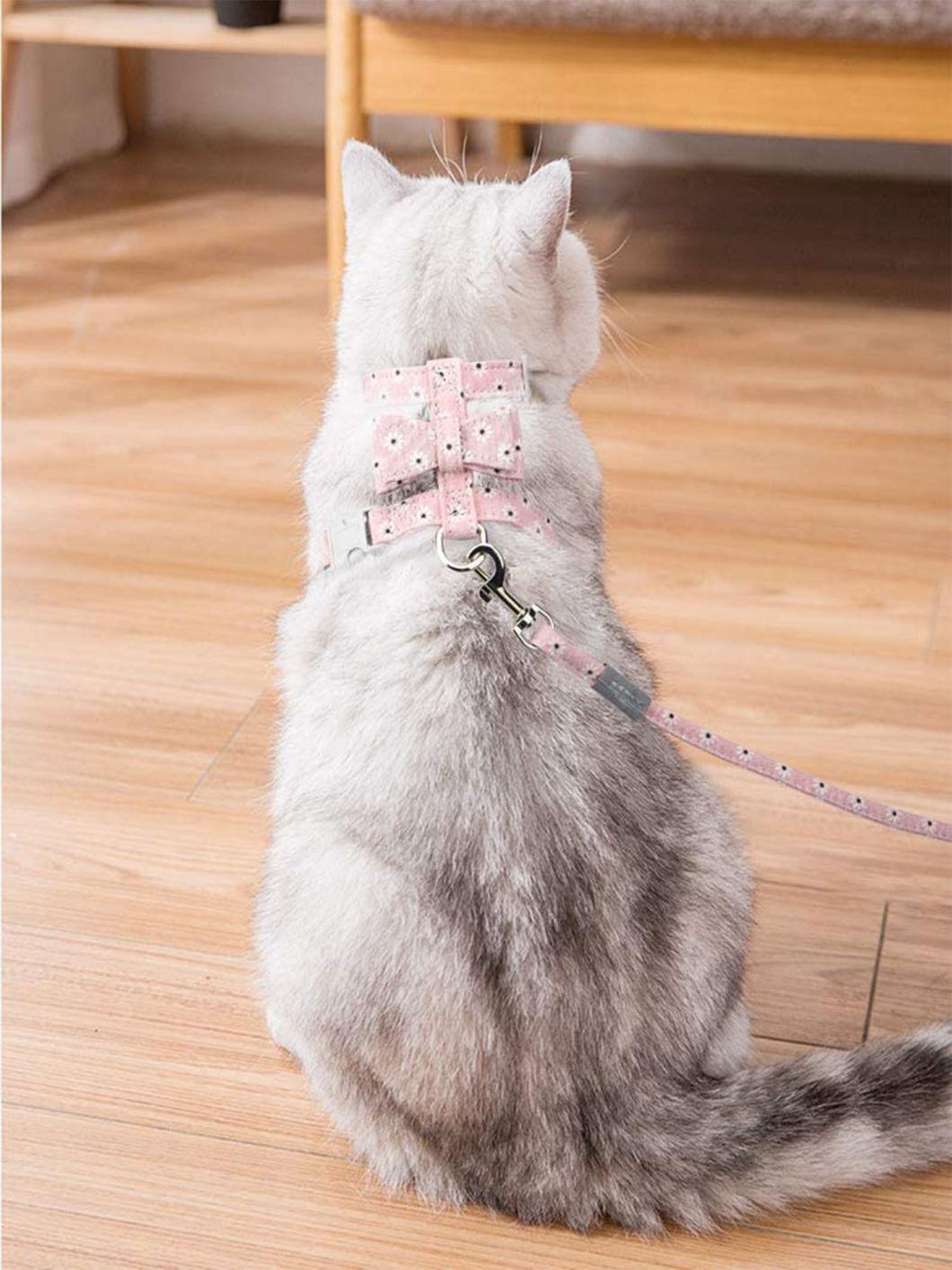 Cat Harness with Bow and Reflective Strap Cat Leash Outdoor Walking Safety Buckle Puppy