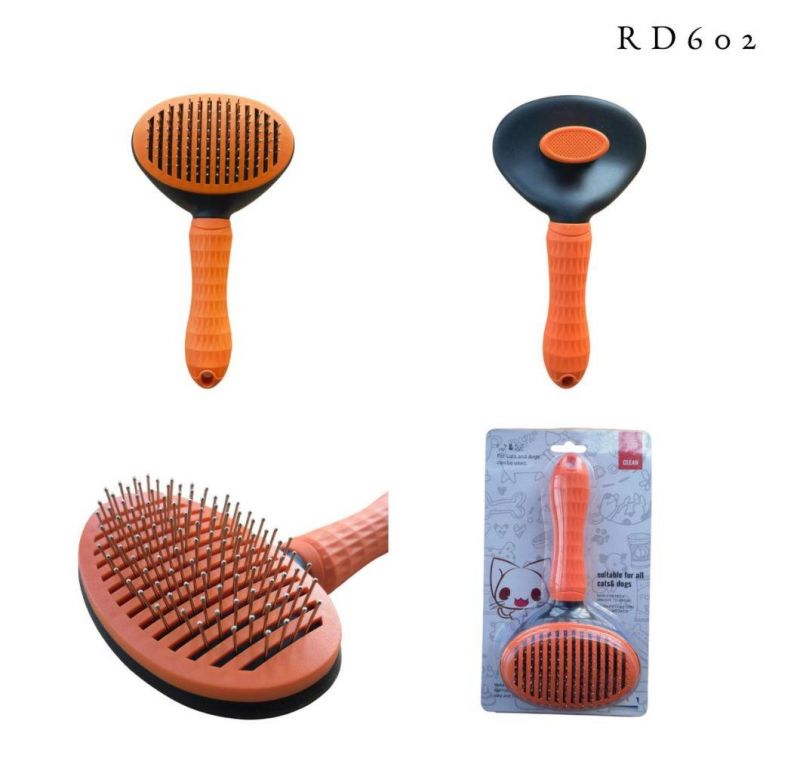 Oval Self-Cleaning Slicker Brush for Dogs and Cats Pet Grooming Dematting Brush Thick Needle-Orange-L