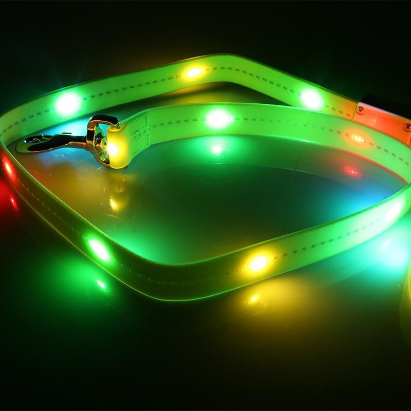 47.2 Inch / 120cm Waterproof LED Webbing, Replaceable Battery, 3 LED Flashing Mode, Soft PVC Pet Leash, Glowing at Night LED Dog Leash