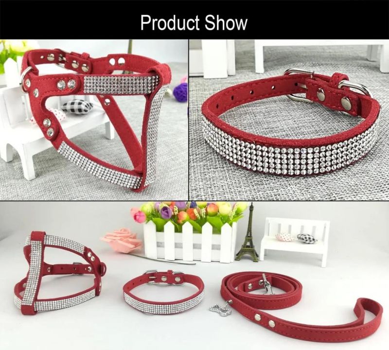 Soft Comfotable Dog Collar Leash Harness Set with Diamond
