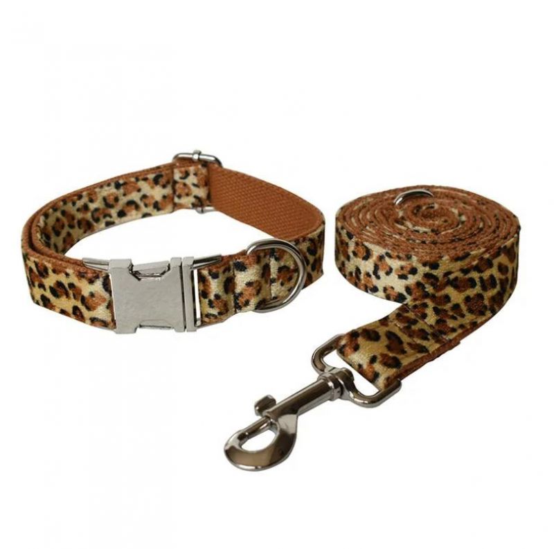 Super Polyester Farbic Leopard Dog Collar with Metal Buckle