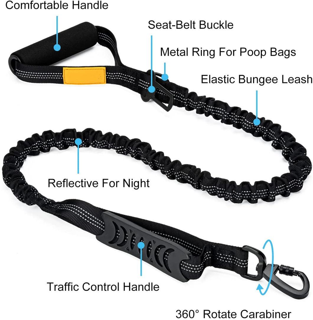 Dog Leash Shock Absorbing with Comfortable Padded Handle and Traffic Handle