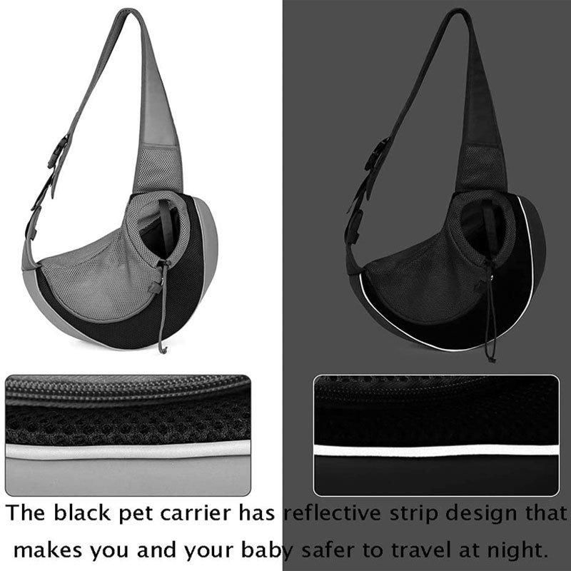 Reflective Pet Dog Sling Carrier Mesh Hand Free Adjustable Breathable Mesh Travel Safe Sling Dog Satchel Carrier Bag Papoose Crossbody Bag Carrier for Dogs Cats