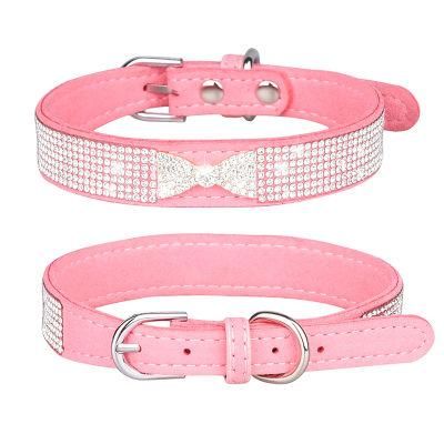Microfiber Dog Bow Tie Collar Bling Dog Collar Cute Dog Leash and Collar Set for Cat