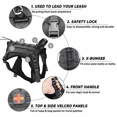 Tactical Dog Harness Vest, with Molle System & Velcro Area, No Pulling Design, Comfy Mesh Padding, for Service Dogs, Military Training Hunting Hiking