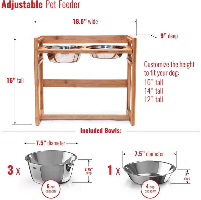 Adjustable Pet Bowl Feeder with Bamboo Stand Disassemble Pet Accessories
