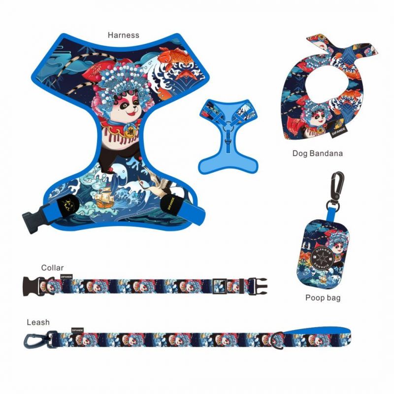 High Quality Soft No Pull Pet Adjustable Reversible Designer Dog Harness Leash Collar Poo Bag Holder Set