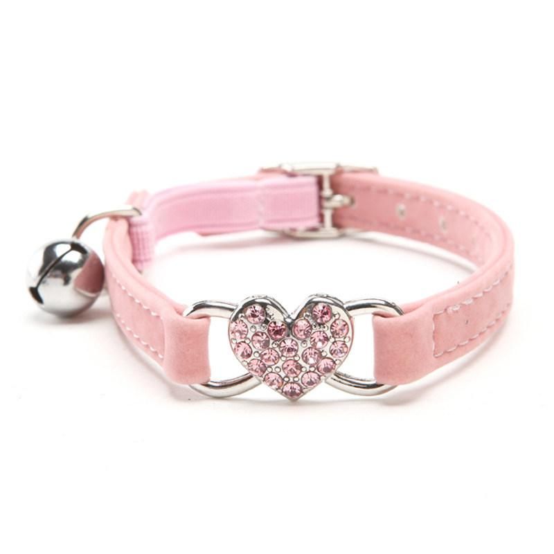Soft Velvet Heart Charm and Bell Pet Product Cat Collar