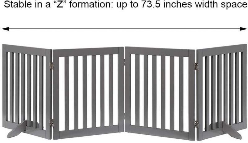 Wooden Freestanding Dog Gate Wood Pet Gate with 4 Panels for Dog
