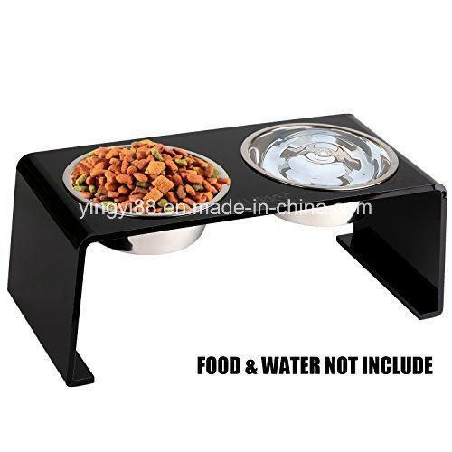 New Acrylic Pet Elevated Feeder Stand with 2 Stainless Steel Bowls for Cats and Dogs