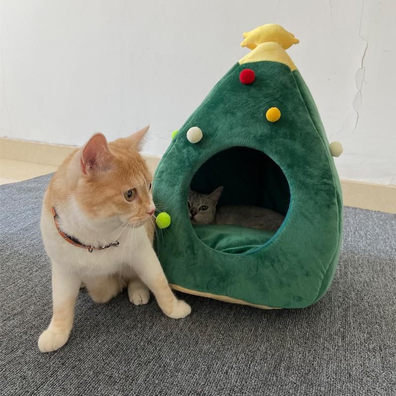 Christmas Tree Shape Velvet Cat Cave Warm Washable Pet Bed House Wholesale Price