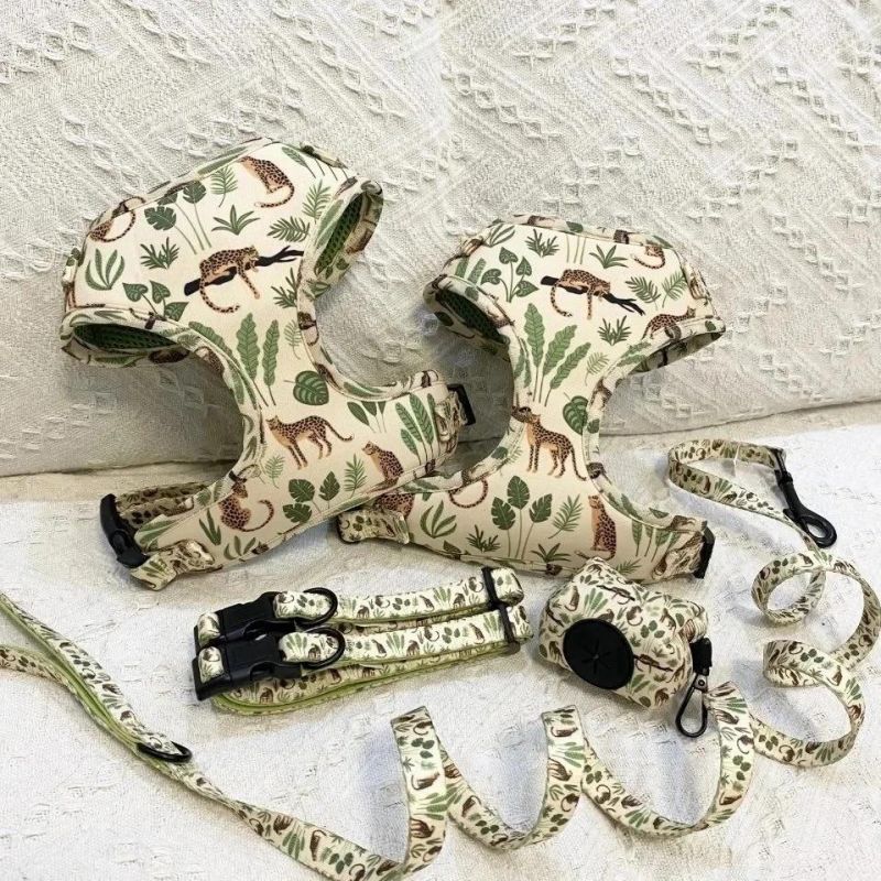 Custom Logo Dog Harness with Matching Collar, Lead, Poop Bag Holder Bandana and Bow Tie, Dog Harness