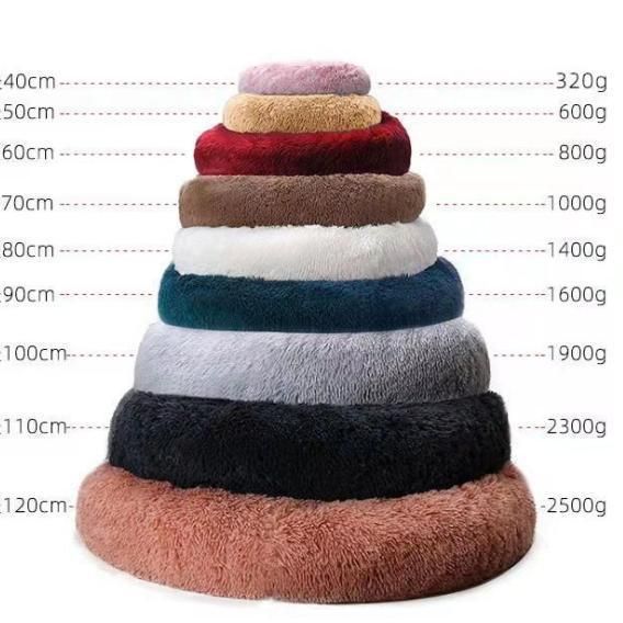 Plush Faux Fur Donut Cuddler Cat Dog Bed, Throw Blanket Cushion for Pet (Multiple Sizes & Colors)
