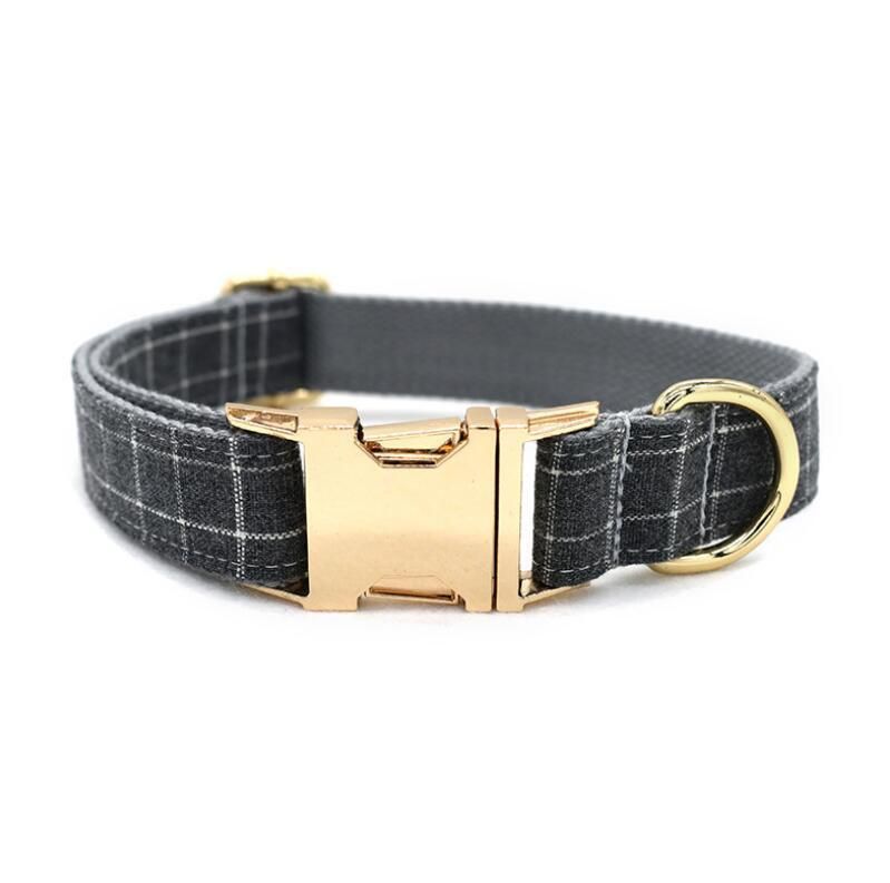 Grey Plaid Soft Polyester Dog Collar Pet Product