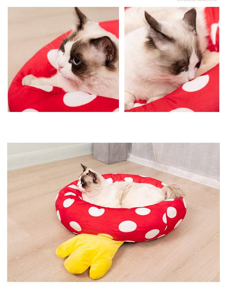 Red Polka Dots Hot Style Plush Round Dog Bed Creative Dog Kennel Cat Kennel Cross-Border Pet Sleeping Bed