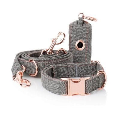 Hotsale Tweed Wool Fabric for Dog Collar and Leash and Poop Bagholder Set with Rose Gold in All Season