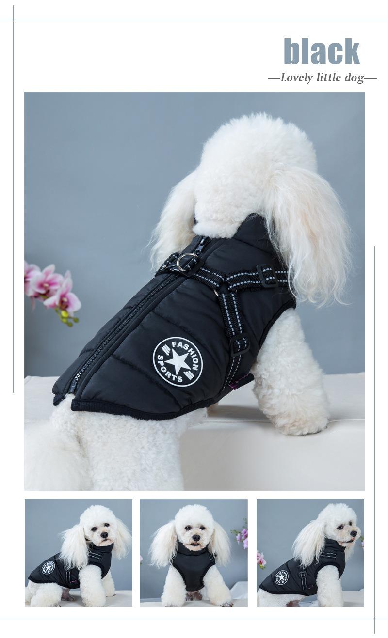 Dog Coat Jacket with Harness for Small and Medium Dogs Waterproof Dog Coat Jacket Warm Padded Puffer Pet Dog Puppy Clothes Vest